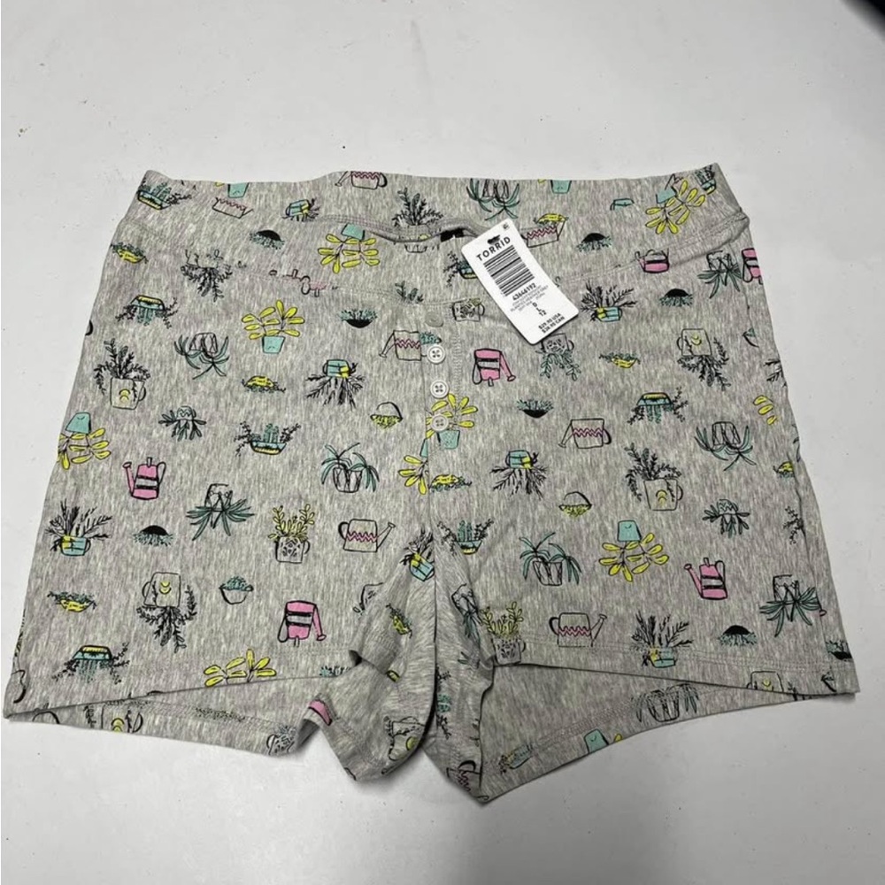 Torrid Heather Gray Sleep Shorts with Colorful Plant Print